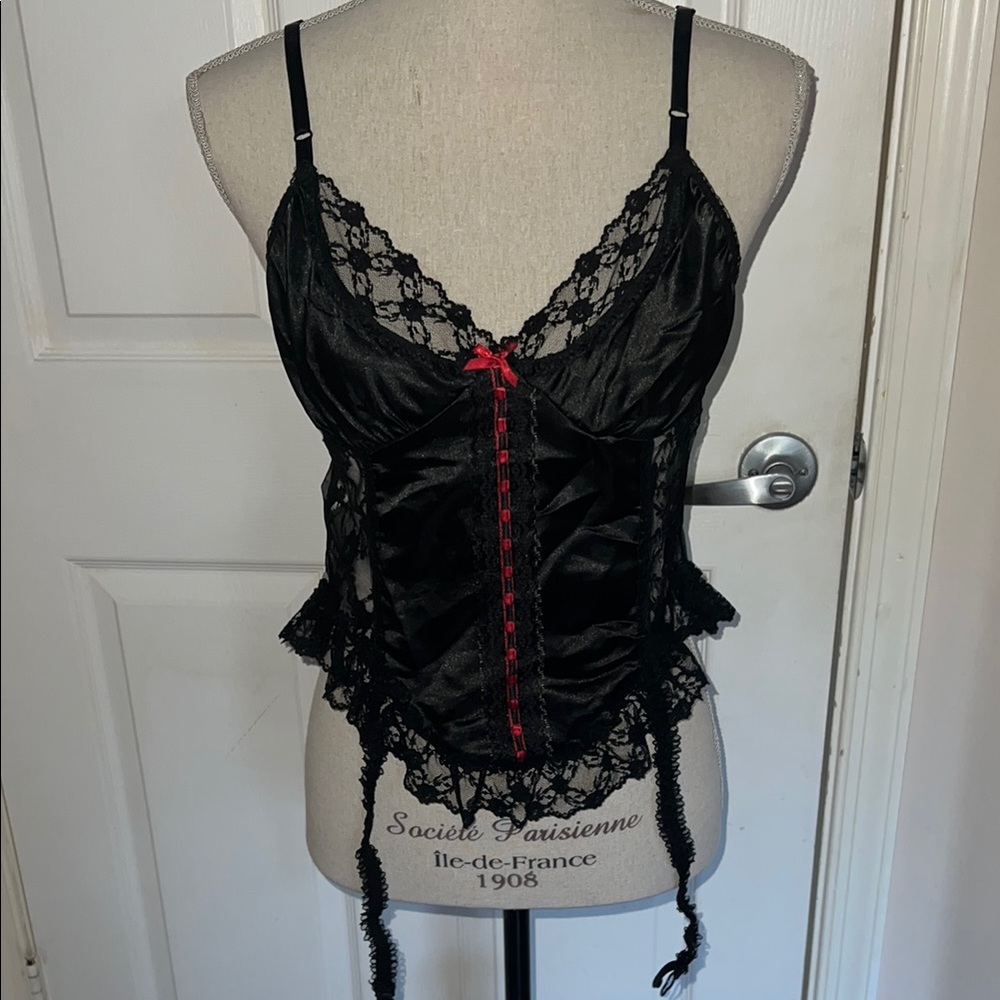 Vintage Alana Gale Black Lace Satin Bustier Lingerie